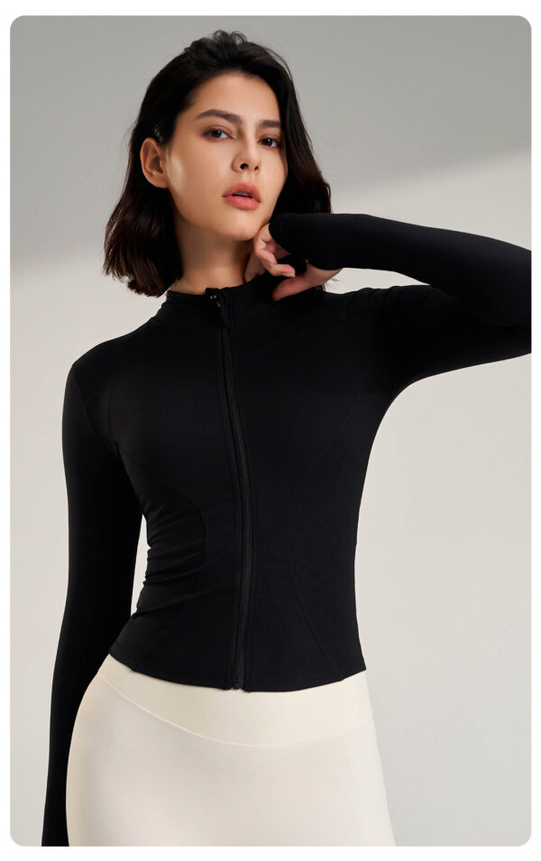 Women's Long Sleeve Workout Jumpsuit – Yoga Top with Thumbholes for Gym and Cycling - Image 2