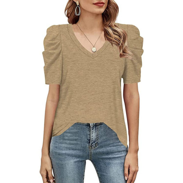 Women's V-Neck Puff Sleeve Tunic Blouse – Lightweight Summer Shirt - Image 8