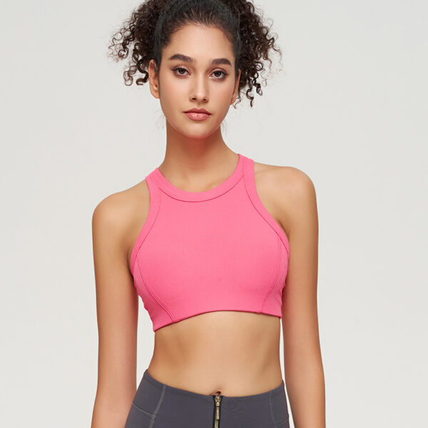 Ribbed Sports Yoga Bra with Built-In Chest Pads – Short Design for Women
