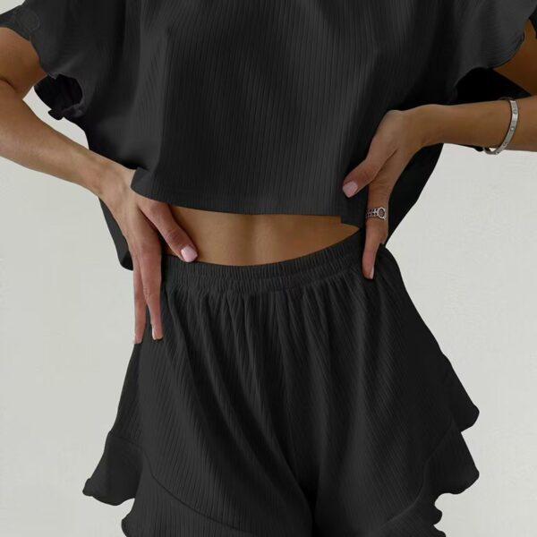 Women Pajama Set – Soft Ruffle Short Sleeve Top & PJ Shorts - Image 2