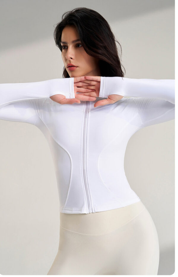 Women's Long Sleeve Workout Jumpsuit – Yoga Top with Thumbholes for Gym and Cycling - Image 3