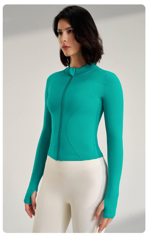 Women's Long Sleeve Workout Jumpsuit – Yoga Top with Thumbholes for Gym and Cycling - Image 9