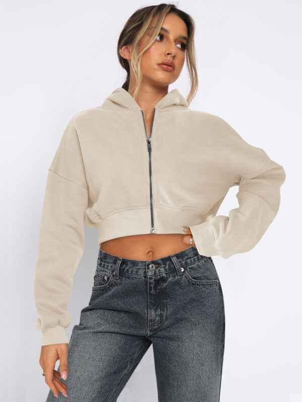 Women's Long Sleeve Cropped Full Zip Up Hoodie Sweatshirt – Fleece Jacket Crop Top