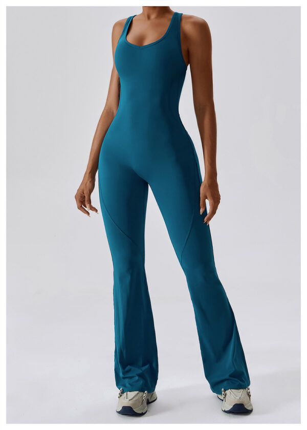 Women One Piece Bodysuit Gym Sports Suit Yoga Workout Flare Leggings Fitness Set Yoga Jumpsuit - Image 3