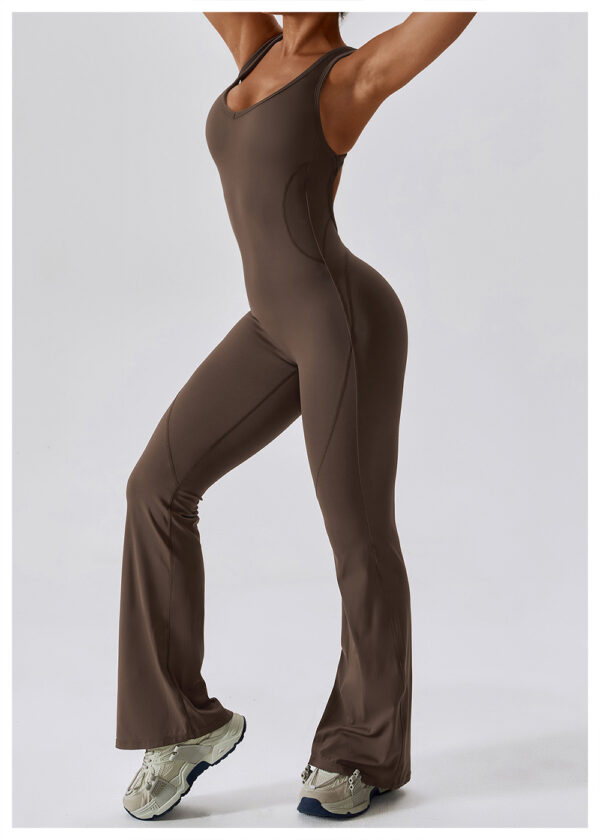 Women One Piece Bodysuit Gym Sports Suit Yoga Workout Flare Leggings Fitness Set Yoga Jumpsuit - Image 12
