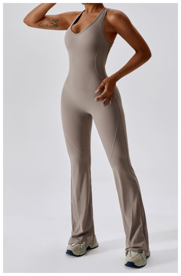 Women One Piece Bodysuit Gym Sports Suit Yoga Workout Flare Leggings Fitness Set Yoga Jumpsuit - Image 11