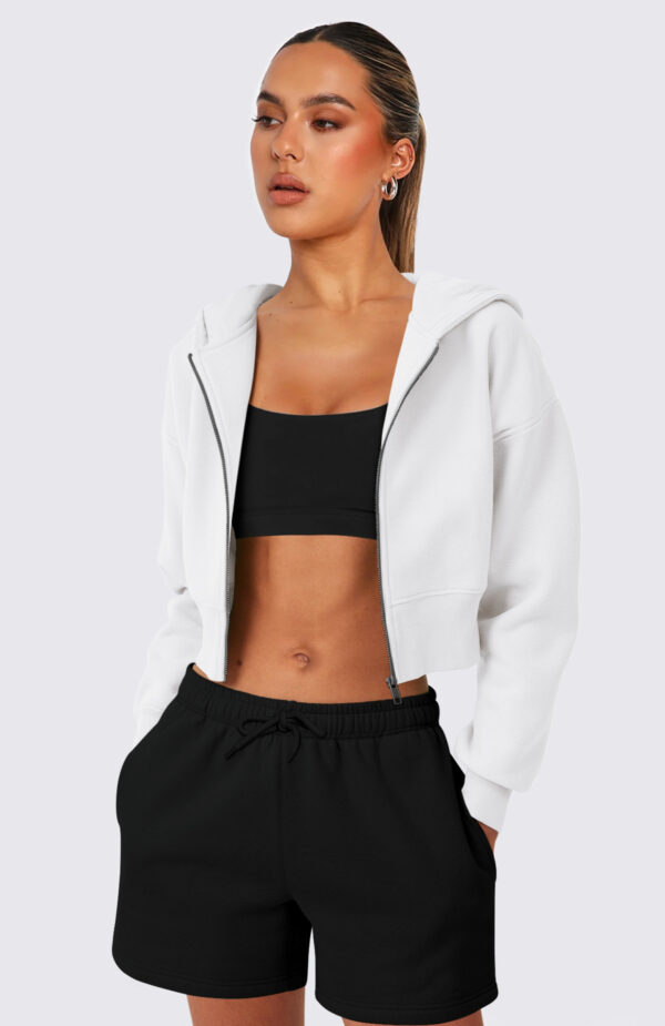 Women's Long Sleeve Cropped Full Zip Up Hoodie Sweatshirt – Fleece Jacket Crop Top - Image 6