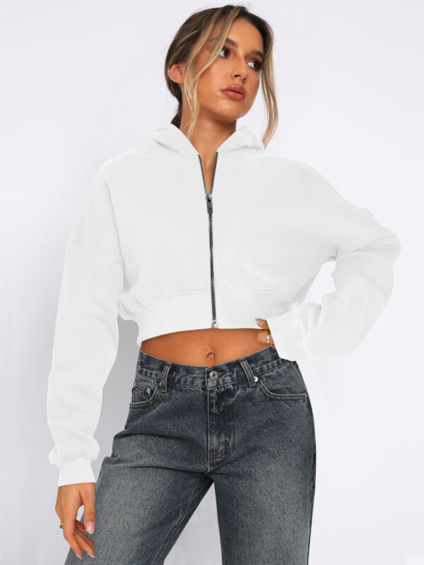 Women's Long Sleeve Cropped Full Zip Up Hoodie Sweatshirt – Fleece Jacket Crop Top - Image 7