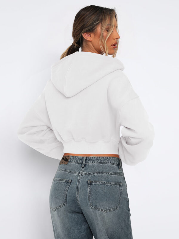 Women's Long Sleeve Cropped Full Zip Up Hoodie Sweatshirt – Fleece Jacket Crop Top - Image 5